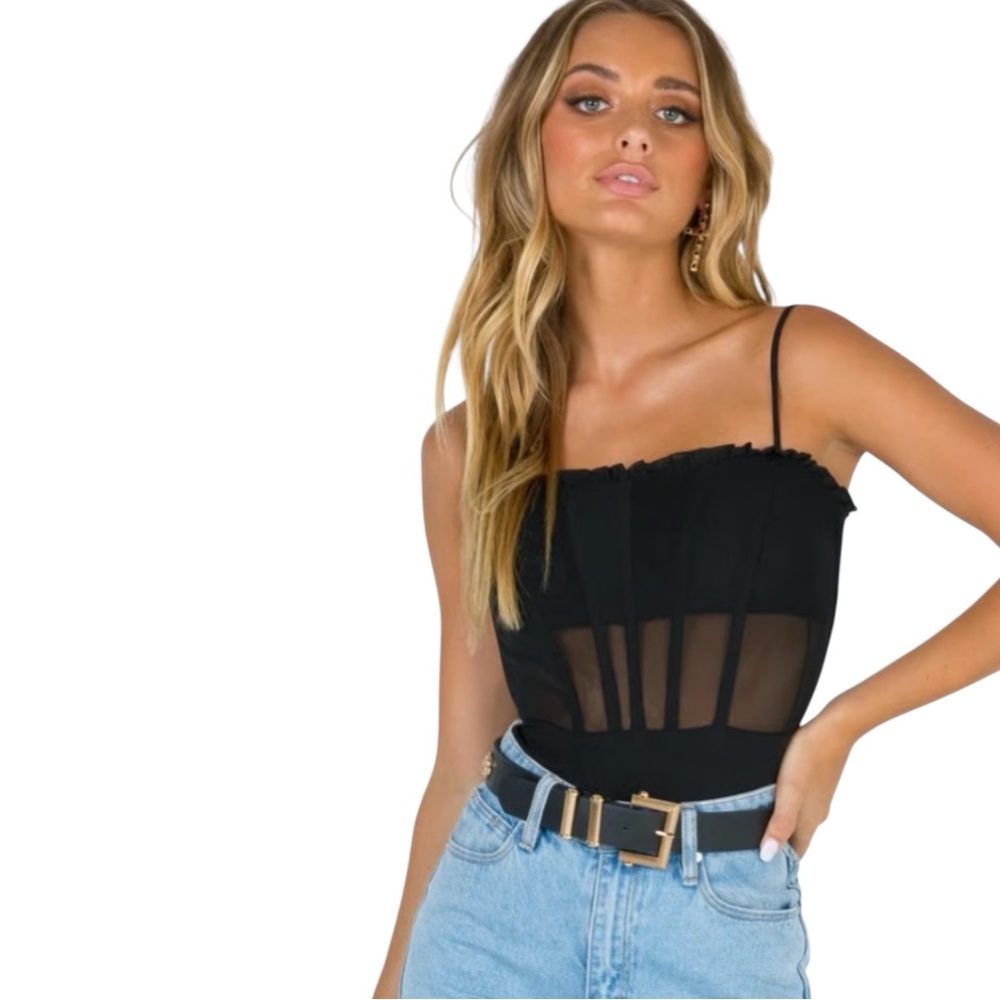 Princess Polly Cartia Bodysuit Women’s 8 US Black Mesh